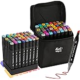 Hyrrt 48 Colors Dual Tips Alcohol Markers, Permanent Sketch Art Markers Pens Set with Pen Holder for Kids Adults Coloring,Painting, Sketching, Illustrations