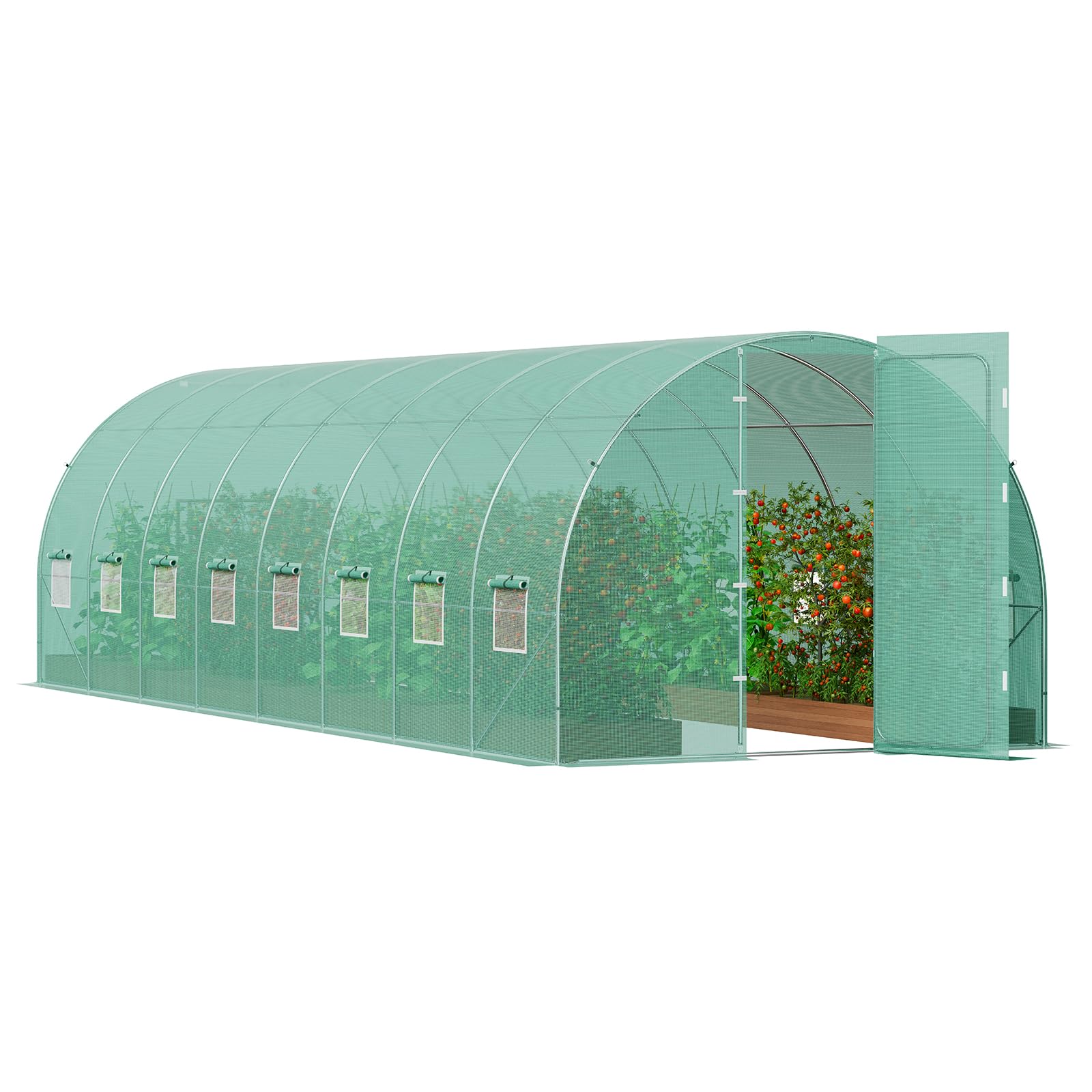 Photo 1 of VEVOR Walk-in Tunnel Greenhouse, 27.4x9.5x7.4 ft Hoop House Greenhouse Tunnel, Plant Hot House with Galvanized Steel Frame, Green PE Cover, Swing Door and 16 Roll-up Windows for Outdoor