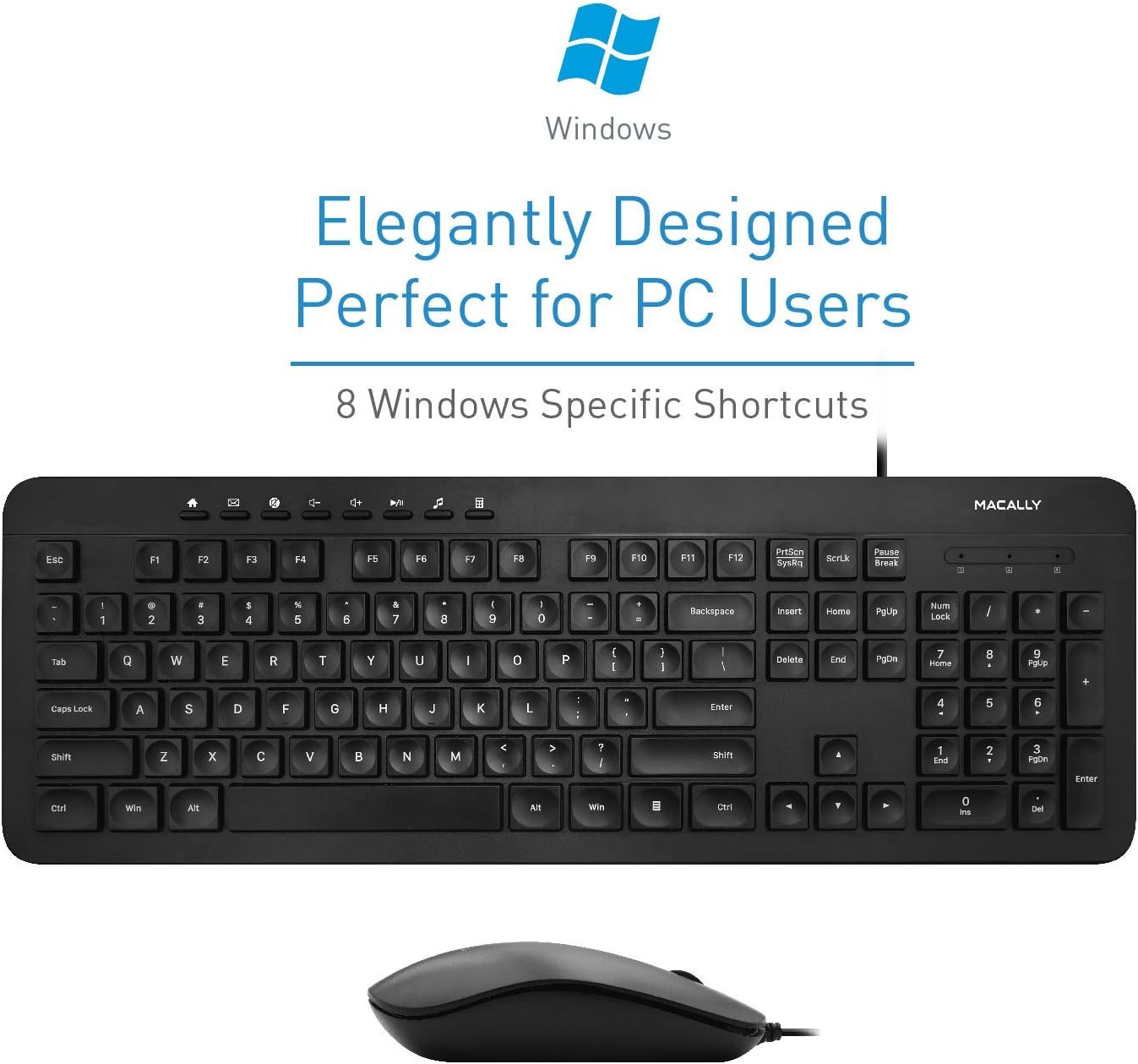 Macally USB Wired Keyboard and Mouse Combo Bundle - Simple & Easy to Use Ultra Slim USB Keyboard Mouse Combo - Compatible with Windows 10/8/7/Vista/Xp, etc. - Plug & Play: Computers & Accessories