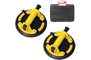 VUAOHIY Glass Suction Cups, 2 Pack Heavy Duty Suction Cup Lifter with Vacuum Handle to Lift Large Glass for Tiles, Windows, 240 lbs Load Capacity with Carrying Case (8'', Yellow)