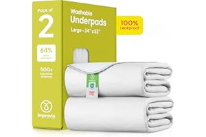 IMPROVIA® Washable Underpads, Heavy Absorbency Reusable Incontinence Pads for Kids, Adults, Elderly, and Pets - Waterproof Protection Floor White & White (2 Pack - 34x52)