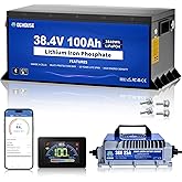 DC HOUSE Metal Case 36V 100Ah Pro Lithium Golf Cart Battery, LiFePO4 Battery with 36V 25A Charger, Bluetooth Mobile APP& LCD Monitor, 200A BMS, Peak Current 670A, Perfect for Trolling Motor, Marine