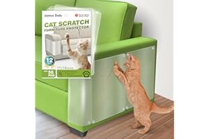 JOYEUX DAILY 12 Pack Self Adhesive Cat Scratch Furniture Protectors – Anti-Scratch Couch Guards for Cats, Clear Single-Sided Furniture Protectors to Prevent Damage from Claws