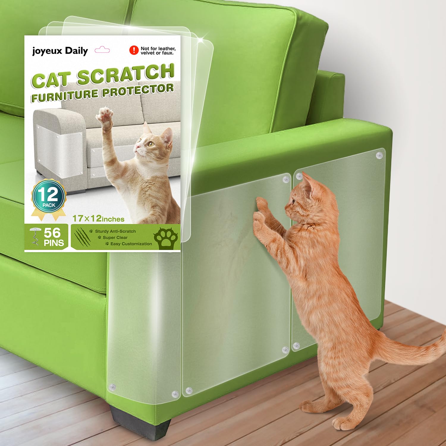 Photo 1 of 12 Pack Self Adhesive Cat Scratch Furniture Protectors – Anti-Scratch Couch Guards for Cats, Clear Single-Sided Furniture Protectors to Prevent Damage from Claws