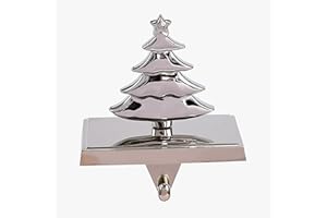 Amooca Christmas Stocking Holders Non-Slip Metal Hooks Fireplace Mantle Stocking Hanger for Christmas Party Decorations (Christmas Tree Silver, 1 Pack)