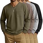 August Alley 4 Pack Men's Big and Tall Shirts with Pocket, Long Sleeve V Neck Tops Loose Fit Casual Stretchy Tee Shirts