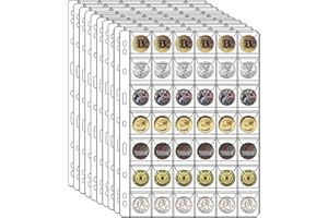 XXMBBJY 10 Sheets Coin Collection Supplies Pages, Coins Collecting Pocket Page with Standard 9 Hole Coin Binder Sleeves for Coin Stamp Currency Collection (42 Pocket)