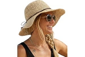 Hat Hut Floppy Beach Hat Crochet Straw Sun Hats for Women Wide Brim Handmade Summer Travel Hat Foldable Packable