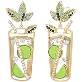 MADISON TYLER Cute Dangle Earrings for Woman | Trendy Fun Statement Cocktail Earrings | Rhinestone Epoxy Pearls Stones | Martini Bloody Mary Mojito Lemonade Jewelry for Woman