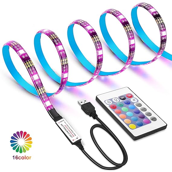WEKNOWU USB LED TV Hintergrundbeleuchtung Kit mit Fernbedienung, LED Band Lichter 2m für 40-60 Zoll TV – 16 Farben SMD 5050 L