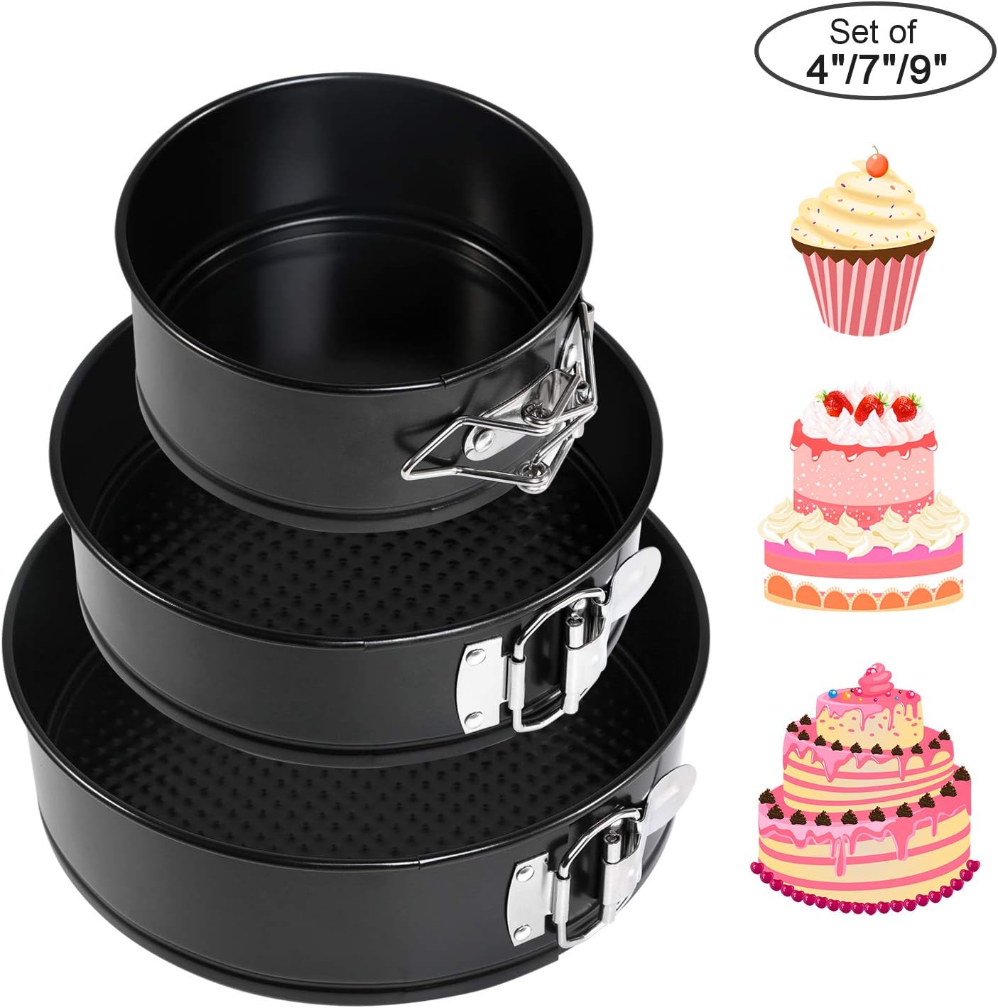 Ballery Cake Tin Set, Round NonStick and Leakproof 3 Pieces (4"/7"/9
