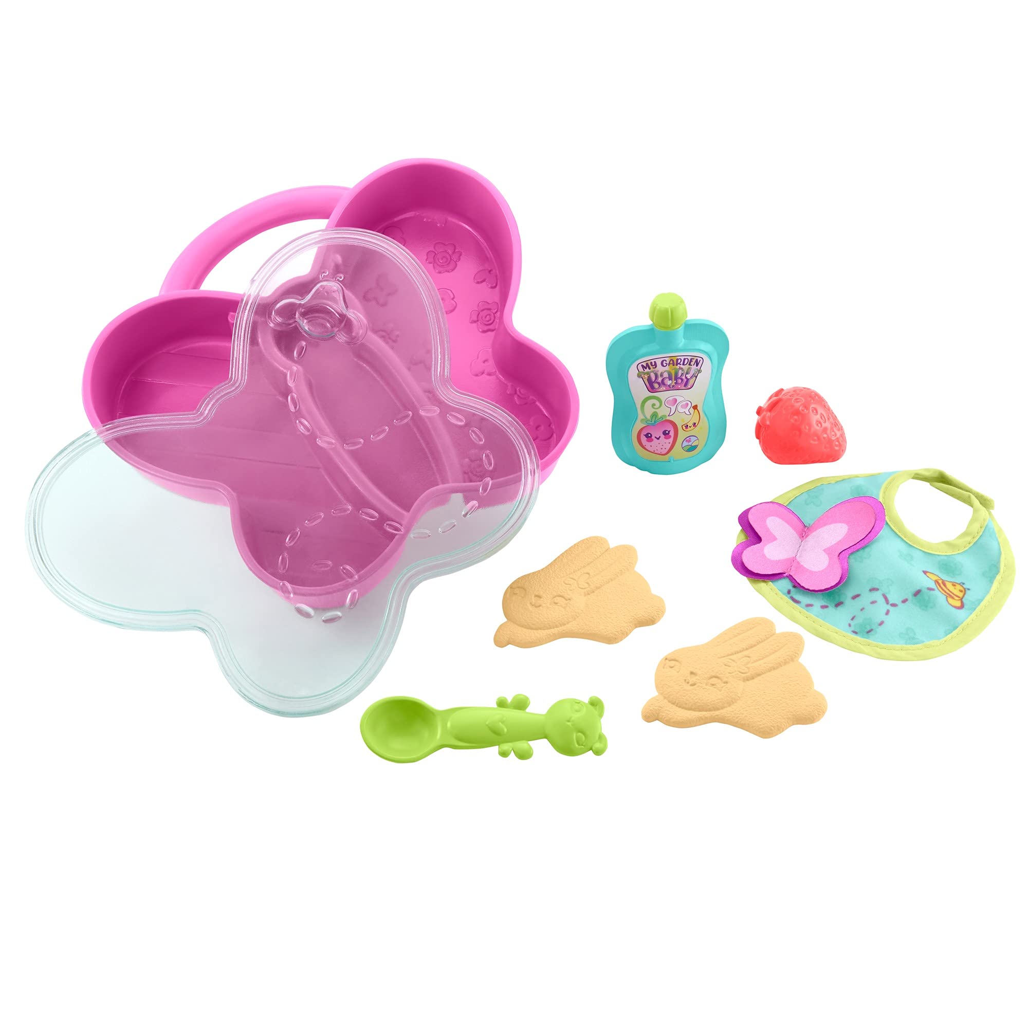 My Garden Baby Lunchtime Set, 7 Accessories Including Butterfly Lunchbox, Spoon, Food, Bib, and More, Makes a Great Gift for Kids Ages 3Y+