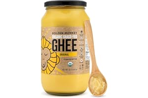 GOLDEN MONKEY Organic Ghee Butter – Grass Fed Clarified Butter for Cooking, Baking, Keto & Gut Health – Ghee Butter Organic Grass Fed from Small Farms – Smooth Spread with High Smoke Point (32oz)