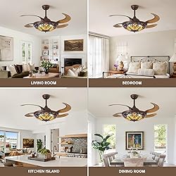 CROSSIO 48 Inch Tiffany Ceiling Fan with Light