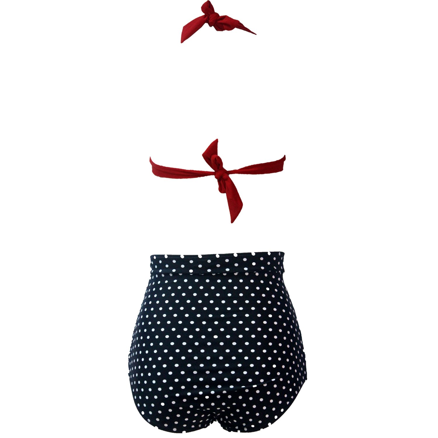 GaoZhuang Women Plus Size Vintage Polka Dot Halter High Waisted Bikini Swimsuit Set (Red, XXXL)