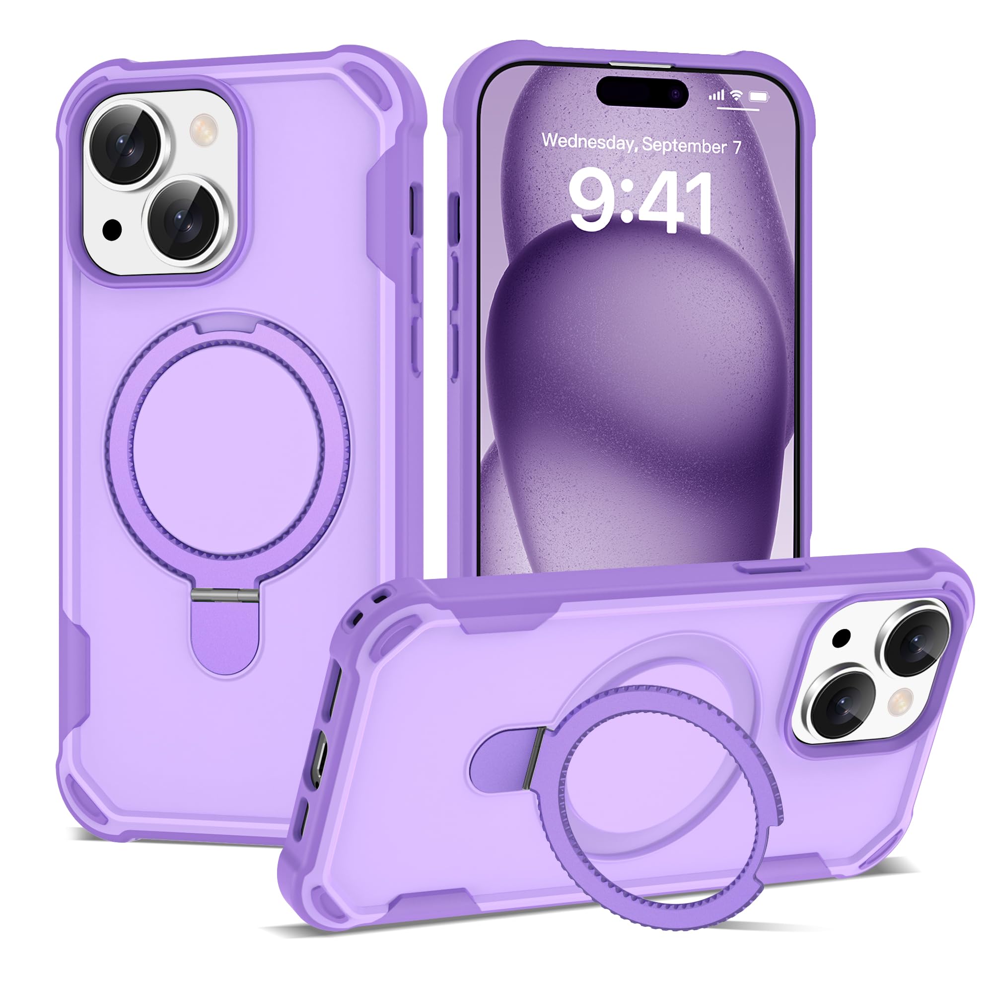 Photo 1 of PeakFuel Compatible with iPhone 14 Plus & 15 Plus Case 6.7'' with Magnetic Ring Stand [Military Drop Protection][Compatible with MagSafe] Shockproof Plus Phone Case for Men Wowen,Purple