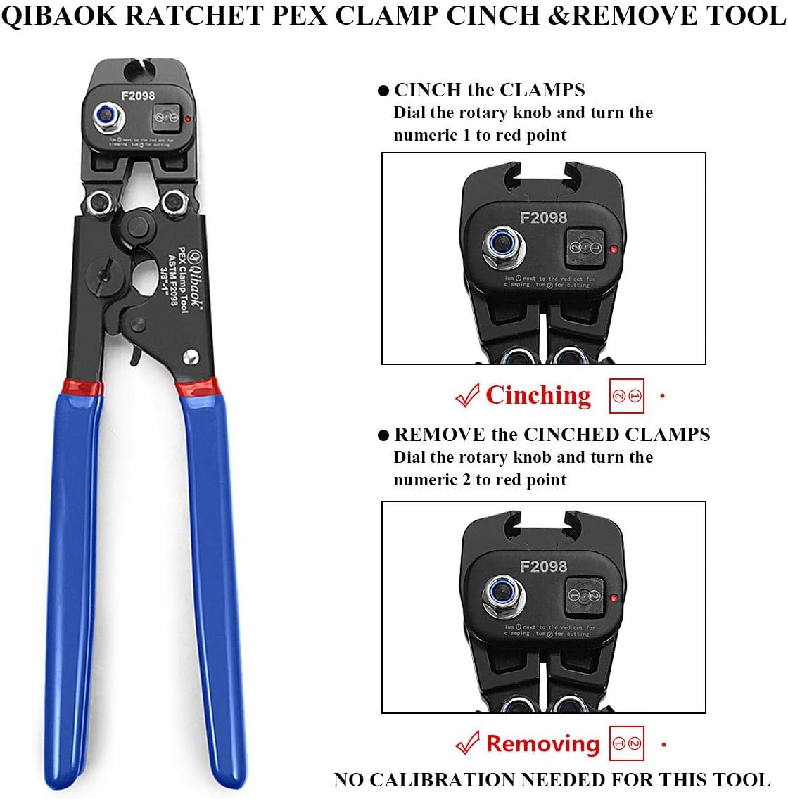 Qibaok PEX Cinch Tool with Removing function for 3/8-inch to 1-inch Stainless Steel Clamps with 1/2-inch 20PCS and 3/4-inch 10PCS and Pex Pipe Cutter - - 