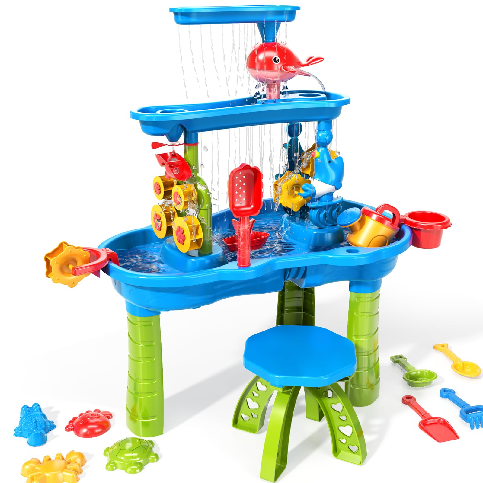 Photo 1 of TEMI Toddler Water Table | Kids Sand and Water Table | 3-Tier Outdoor Water Play Table Toys for Toddlers Kids | Water Sensory Tables Summer Beach Toys for Outside Backyard for Kids Age 3 4 5 6 7 8