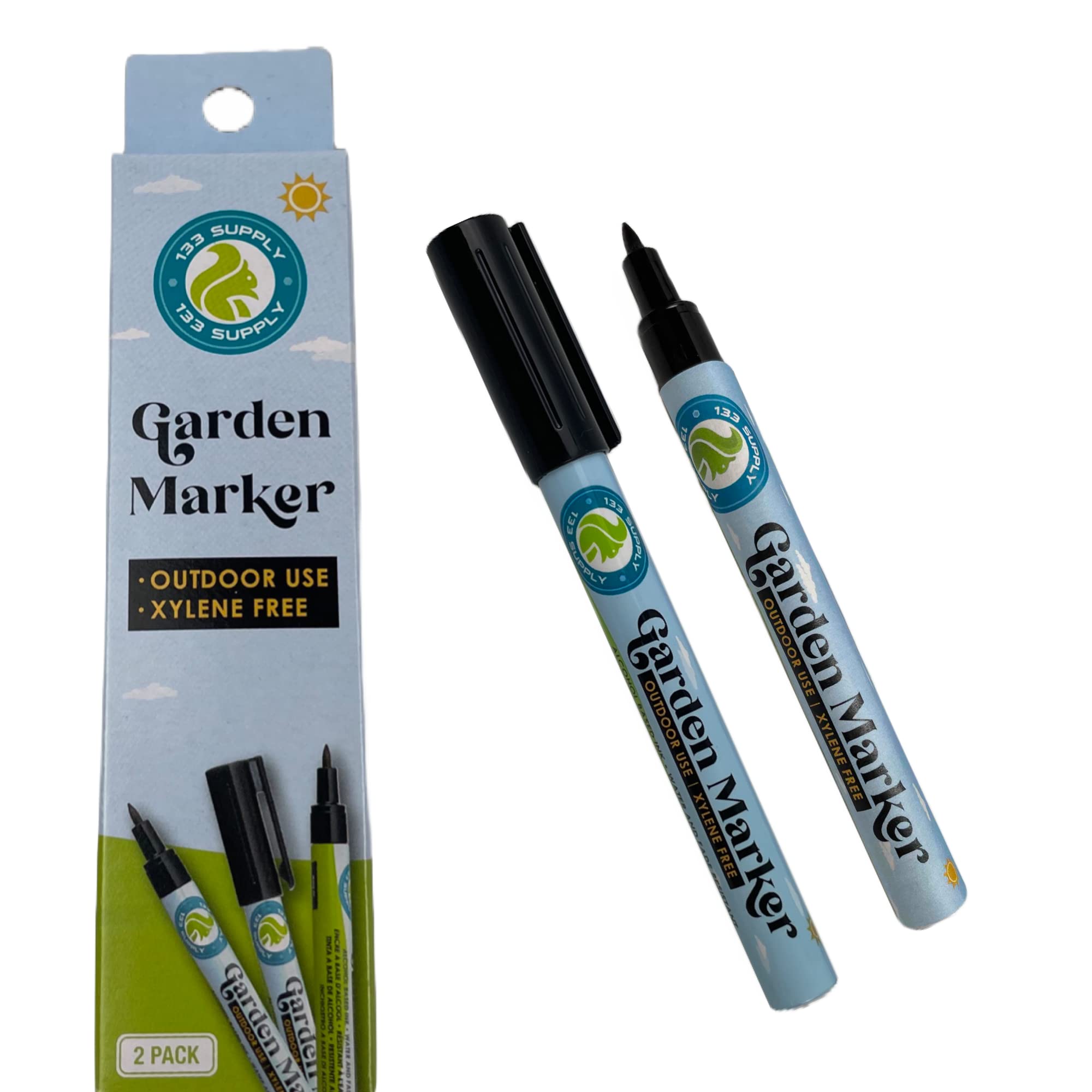 Photo 1 of 133 SUPPLY - 2 Pack Garden Marker Pen Permanent Markers Black (UV Fade Resistant Marker Pens for Plant Markers Garden Markers Waterproof Pen Black Markers Outdoor Marker for Garden Plant Labels 0.8mm)