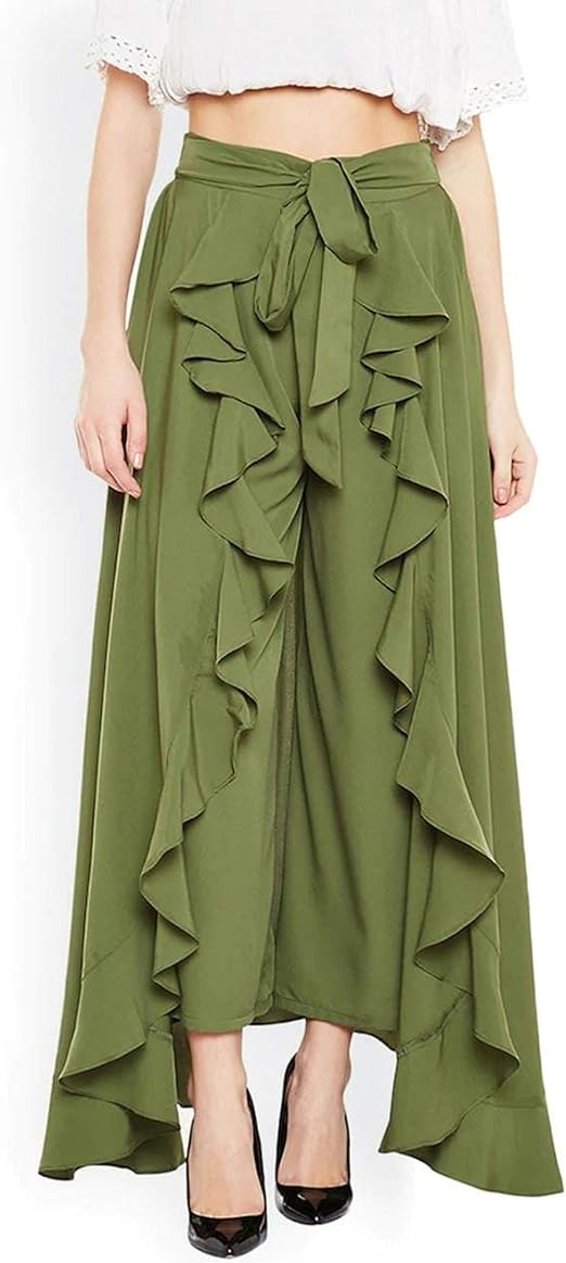 Buy Ellaha Women's Ruffle Pants Split High Waist Maxi Long Crepe