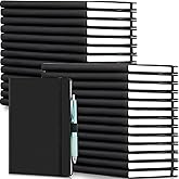 Laumoi 28 Pack PU Leather Lined Notebook Journal Bulk A5 Hardcover Notebook College Ruled 5.5 x 8.2 Inch Journal with Pen Holder for School Business Work Writing(Black,Simple)