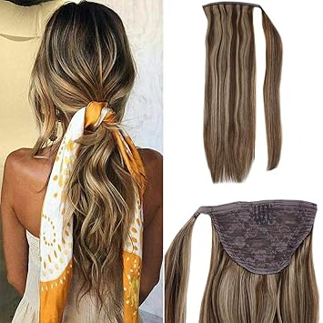 Amazon Com Laavoo 20inch Clip In Ponytail Extension Wrap Around