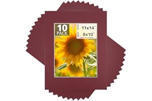 MBC MAT BOARD CENTER Mat Board Center, Pack of 10, 11x14 for 8x10 Maroon Color Mats - Acid Free, 4-ply Thickness, White Core - for Pictures, Photos, Framing