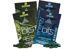 ENERGYbits/RECOVERYbits - Organic Spirulina & Chlorella Tablets - Single Serving Sample Packs - Algae Superfood - High Protein, Chlorophyll - Self Care - Vegan, Keto, Gluten Free - 4 Bags, 30/Bag
