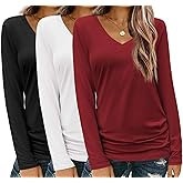 Zeagoo 3 Pack Womens T Shirts V Neck Long Sleeve Shirt Casual Tops Soft Solid Basic Tee Fall Outfits S-XXL