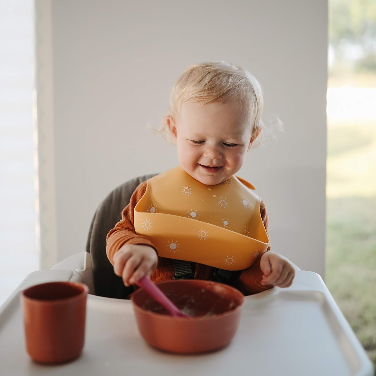 mushie Silicone Baby Bib | Adjustable Fit Waterproof Bibs (Rocket Ship): Baby