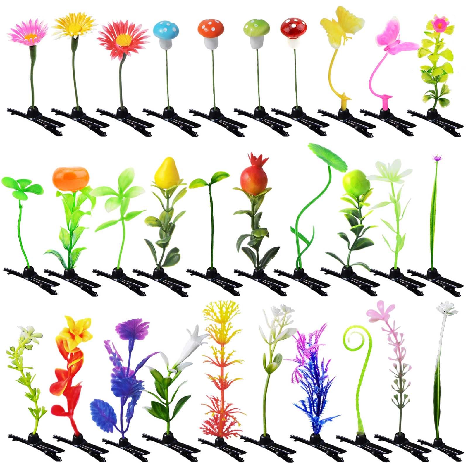 Photo 1 of 30 Pcs Bean Sprout Hair Clips, Tianhoudeger Mixed Style Plant Hairpins Hair Clip Little Grass Barrette Flower Mushroom Butterfly Headwear Hair Accessories for Women Girl School Home Party Christmas