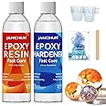 JANCHUN Crystal Clear Epoxy Resin Kit 11.8oz-NO Yellowing NO Bubble Art Casting Resin Epoxy for Jewelry Making, Molds, Clear 2 Part Resin and Hardener with Mixing Cups, Stir Stick