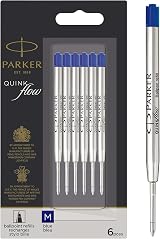 Parker Ballpoint Pen Refills Medium Blue QUINKflow Ink 6 Count