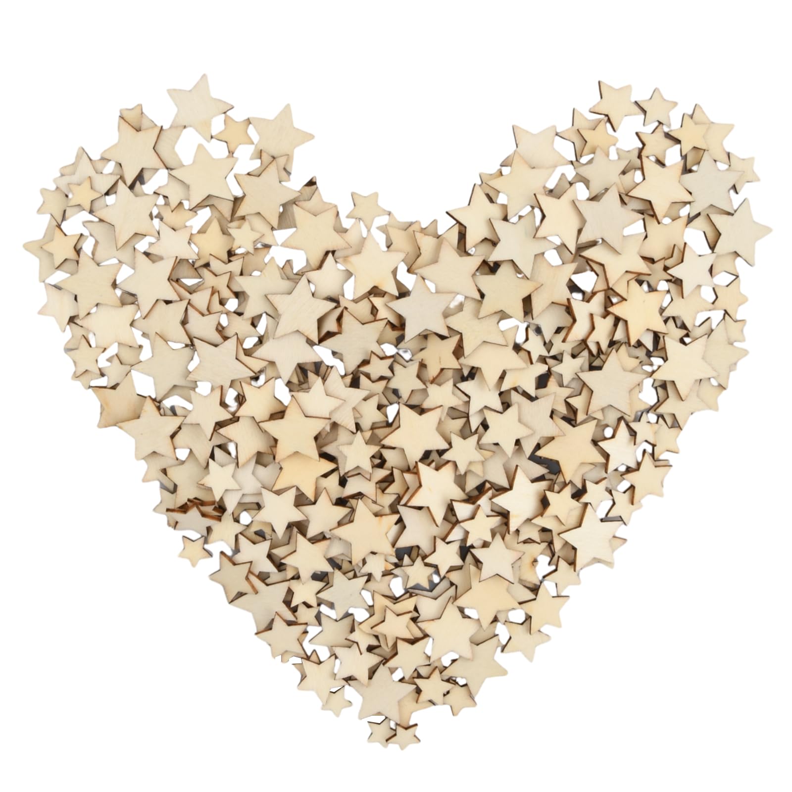 Azonelife 800 Mini Wooden Stars Slices - Mixed Size Wooden Star Embellishments - Star Shape Tags for Christmas Wedding Party DIY Crafts Table Scatter Decoration
