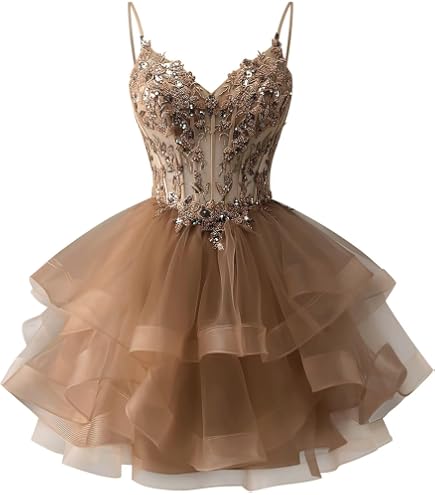 Tiered Tulle Homecoming Dresses Lace Applique Beaded Short Prom Dress for Teens Lace Puffy Quinceanera DAMA Dress Aqua : Clothing, Shoes & Jewelry