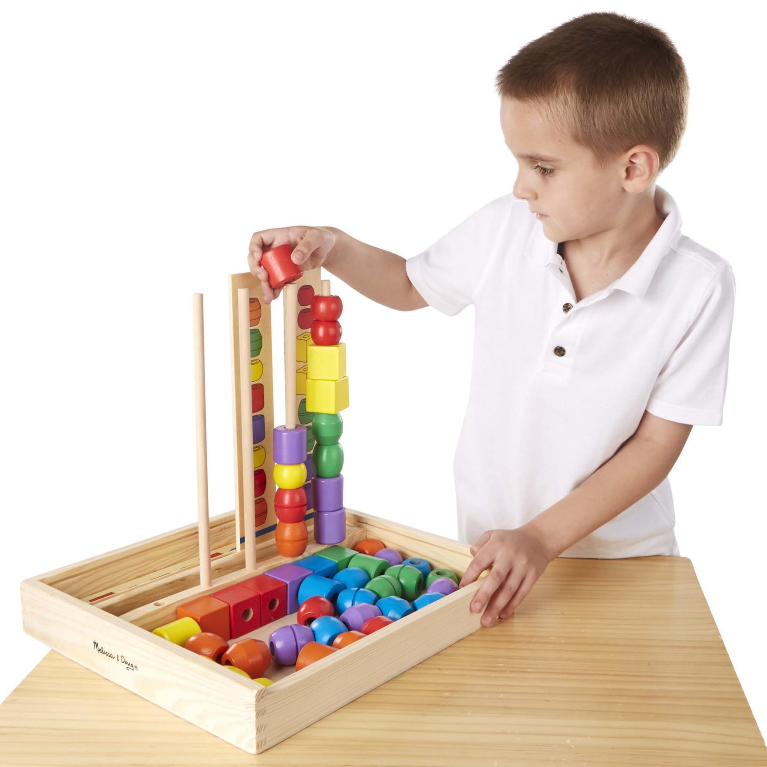 Melissa & Doug Bead Sequencing Set with 46 Wooden Beads and 5 Double-Sided Pattern Boards