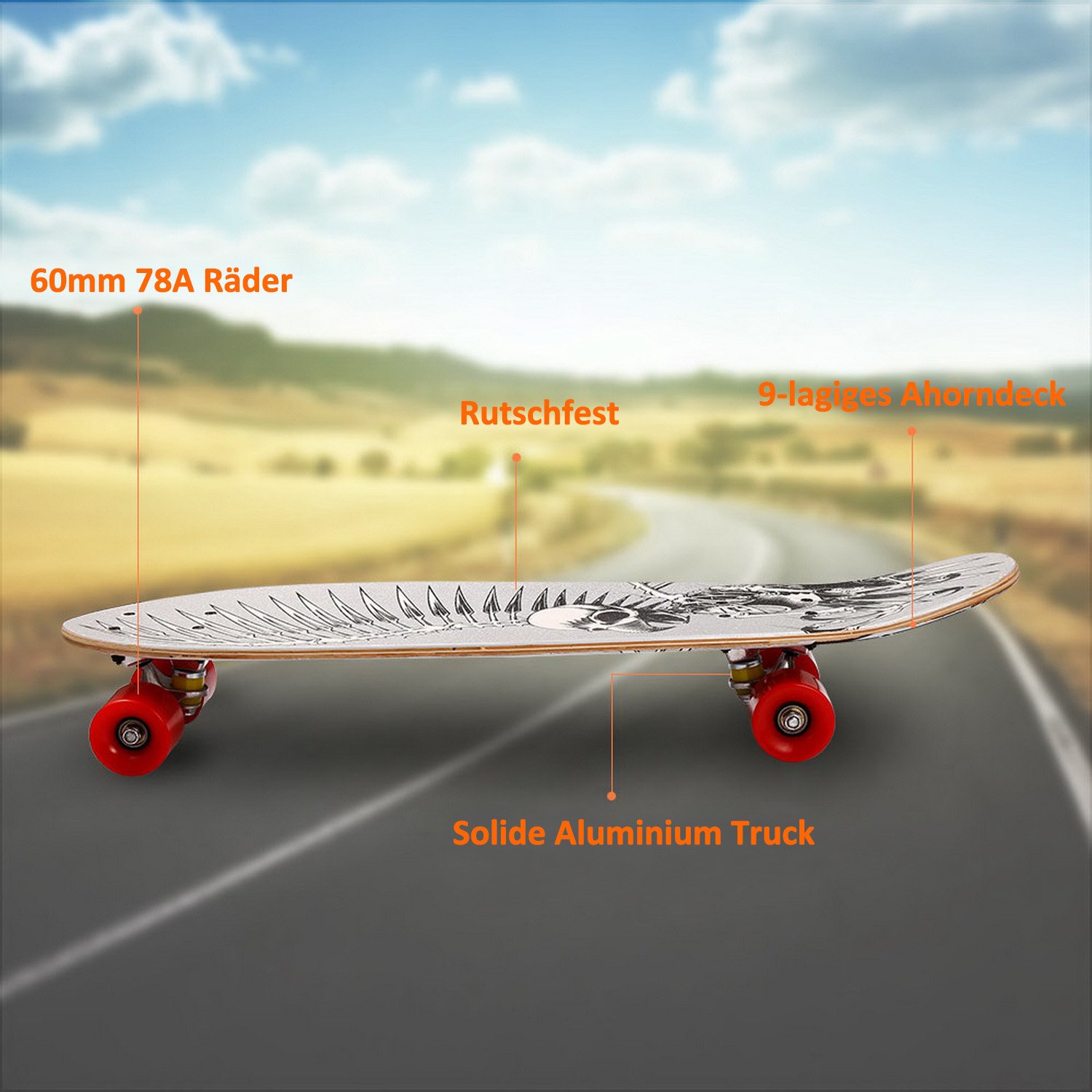 WeSkate 71cm Mini-Cruiser-Board,Retro Skateboard,breite Cruiser-Skateboard und Aluminium Trucks ABEC-7 Kugellager,aus 9-lagigem kanadischem Ahornholz,mit rutschfestem Deck