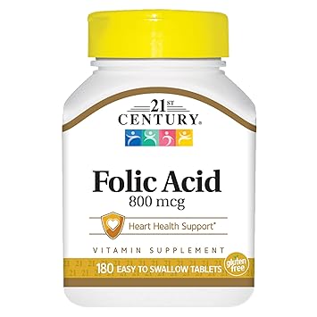 21st Century Folic Acid 800 mcg Tablets, 180 Count