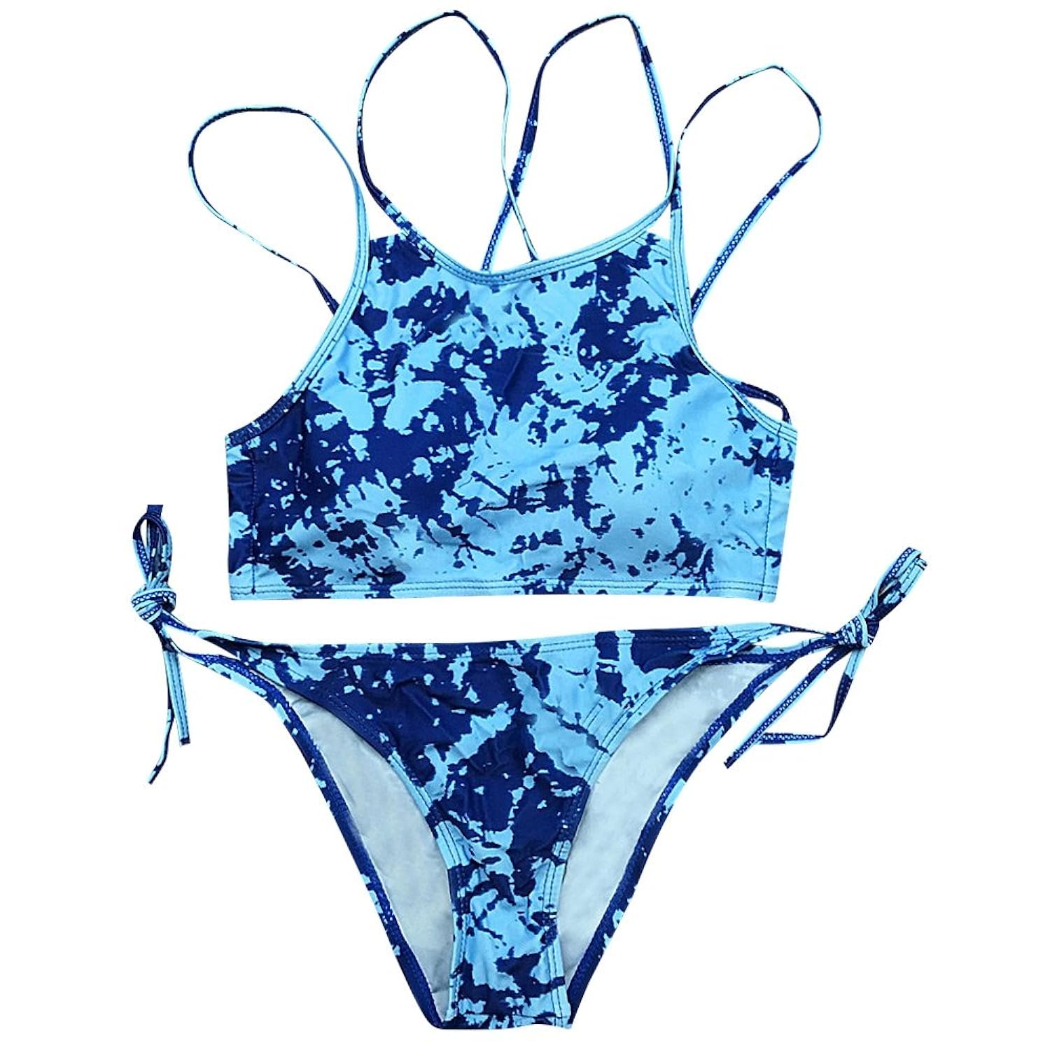 hannea high neck strappy top splatter paint padded string bikini set