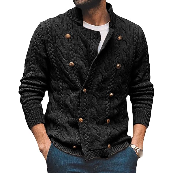 Amazon.com: Men's Double Breasted Knitted Cardigan Fit Long Sleeve