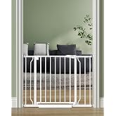 Cideny Baby Gate Auto Close, 29"-40" Dog Gate Indoor for Stairs &amp; Doorways | Pressure Mounted Adjustable Pet Gate Indoor, Easy Walk Through No Drilling Child Gate for Baby &amp; Pet Stroller Friendly, White
