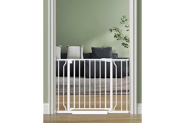 Cideny Baby Gate No Drilling, 29"-40" Dog Gate Indoor for Stairs & Doorways | Auto Close, Pressure Mounted Adjustable Pet Gate Indoor, Easy Walk Through Child Gate for Baby & Pet Stroller Friendly, White
