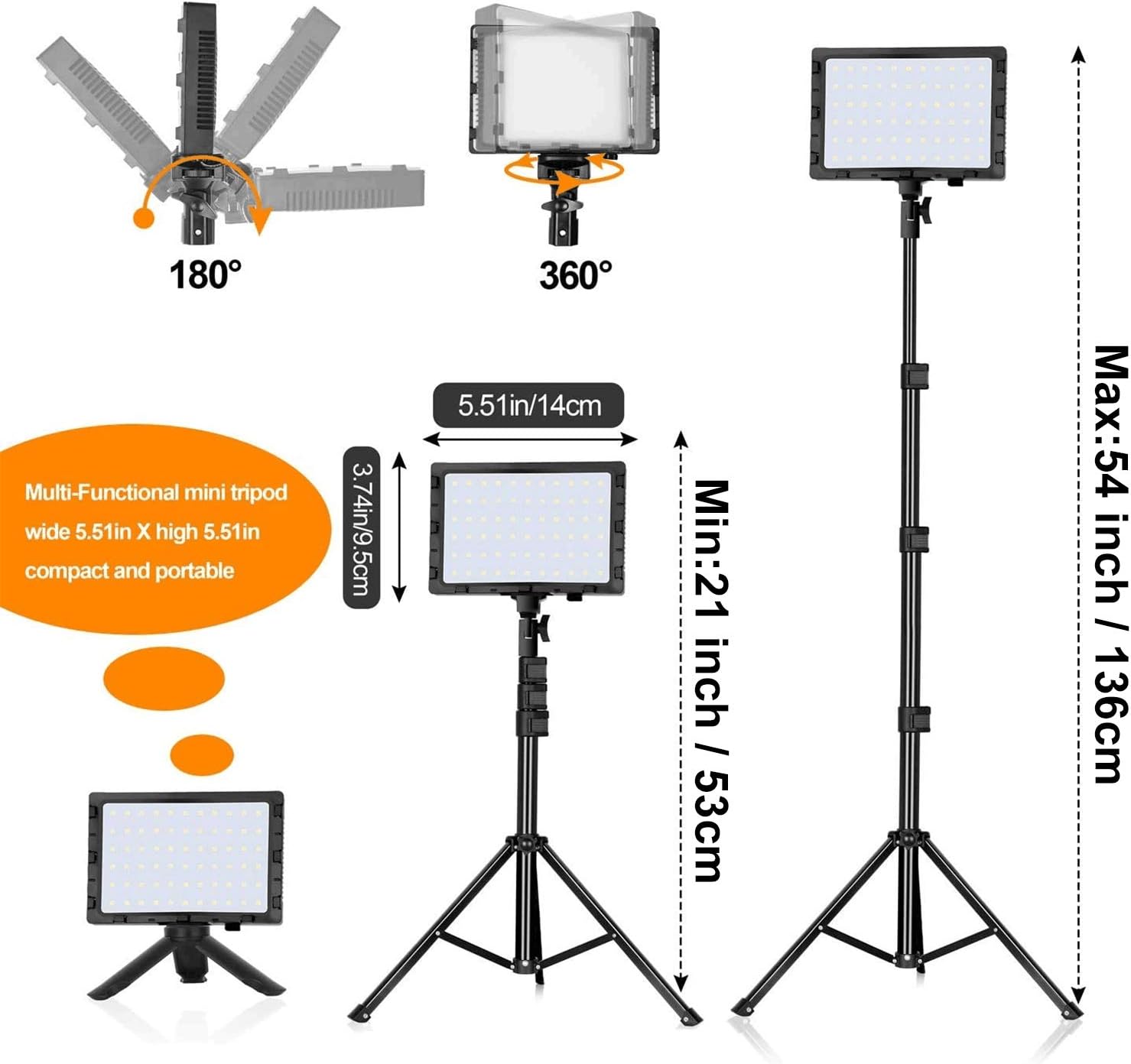Emart LED Video Light 11 Brightness/4 Color Filters Dimmable Photography Continuous Table Top Lighting, Adjustable Tripod Stand, USB Portable Fill Light for Photo Studio Shooting : Camera & Photo