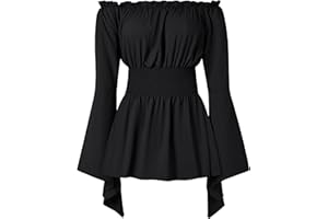 Spooktacular Creations Womens Renaissance Victorian Medieval Top Costume, Off Shoulder Smocked Waist Pirate Shirt