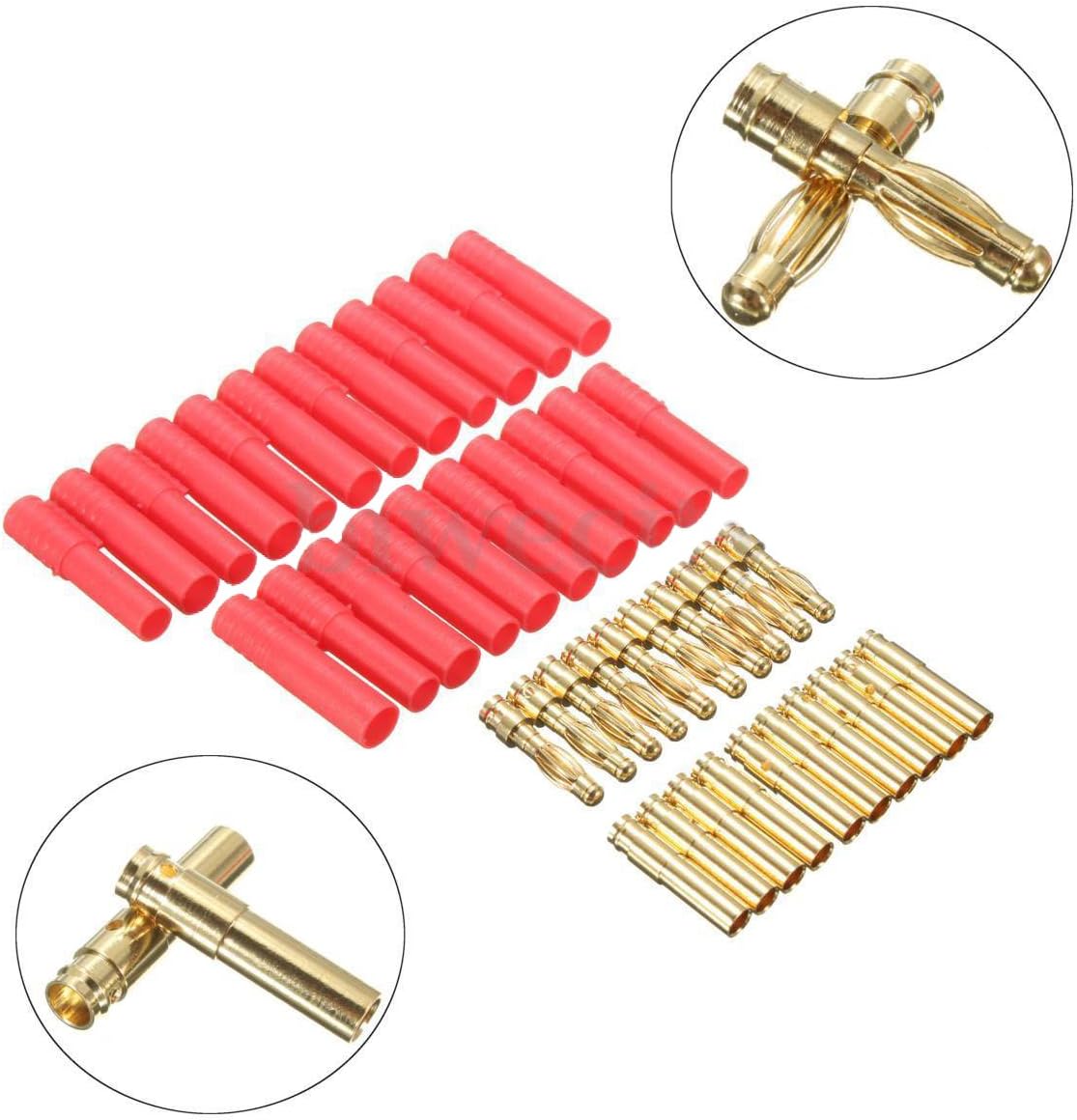 10x Sets HXT 4mm Gold Bullet Connectors Banana Plugs Red Housing RC Car Plane