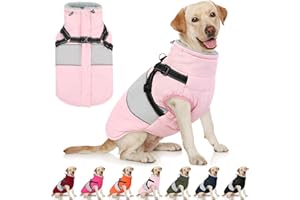 AOFITEE Dog Winter Coat, Dog Coat with Harness Built in, Dogs Jacket for Large Dogs, Reflective Waterproof Pet Puffer Jacket Snowsuit, Warm Fleece Windproof Pet Sweater for Cold Weather, XL