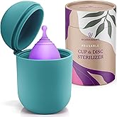 EcoBlossom Menstrual Cup Case and Sterilizer - Reusable Silicone Sterilizing Holder - Cleaner Period for You and Your Disc or Cup - Portable Cleaning Container & Microwave Steamer (Cyan)