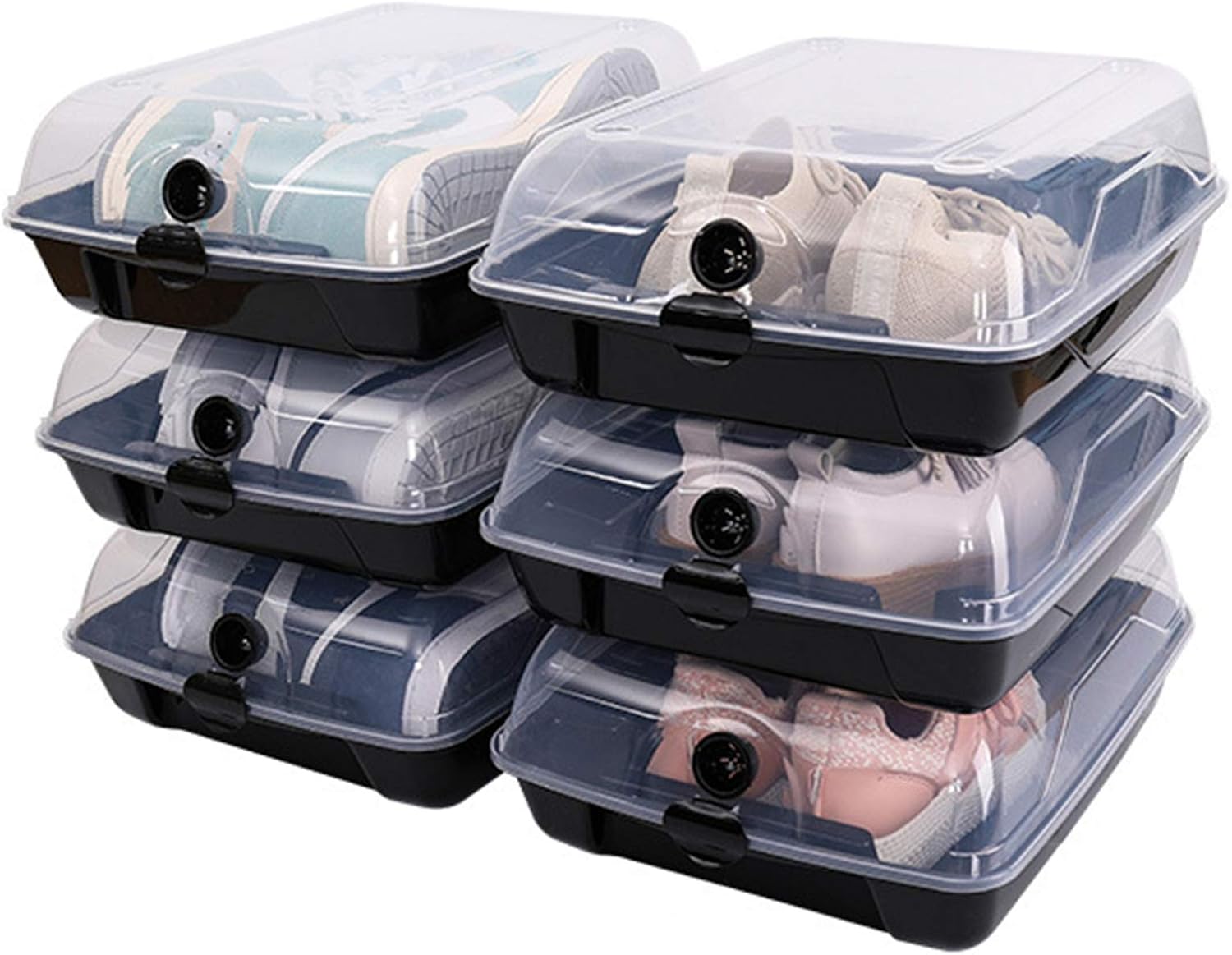 6 Packs Shoe Boxes Clear Plastic Stackable, Shoe Organizer Containers
