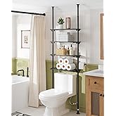 ALLZONE Adjustable Over The Toilet Storage Shelf, 4-Tier Ample Over Toilet Bathroom Organizer and Storage,Tension Mounted Above Toilet Storage Cabinet for Versatility, Fits 64-113 Inch Heights, Black
