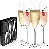 JBHO Gift-Box Champagne Glasses - Hand Blown Champagne Flutes - Set of 4 Elegant Glass, 100% Lead-Free Premium Crystal - Gift